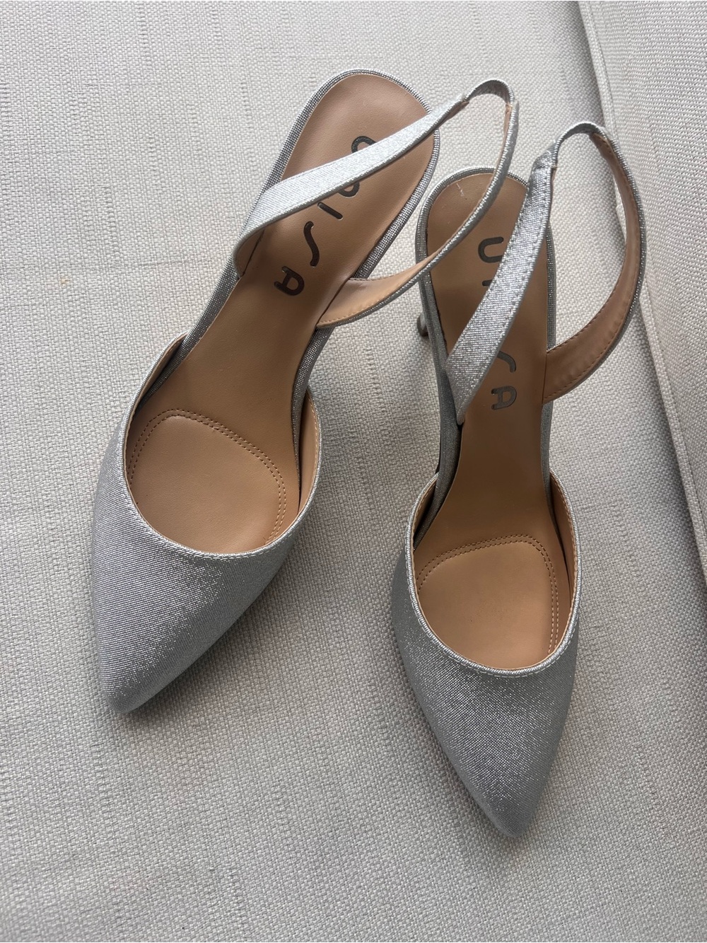 Unisa Silver Pointed-Toe Slingback Flats
